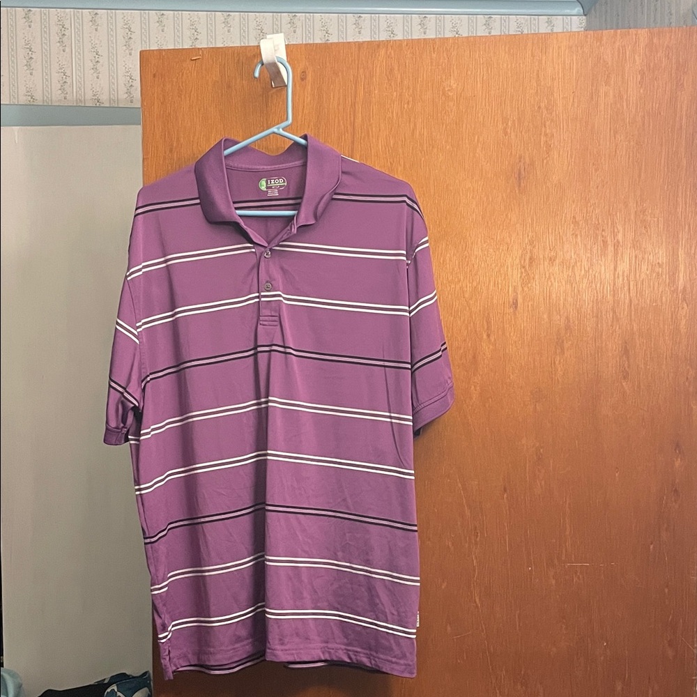 Izod Men's Purple Striped Polo Shirt